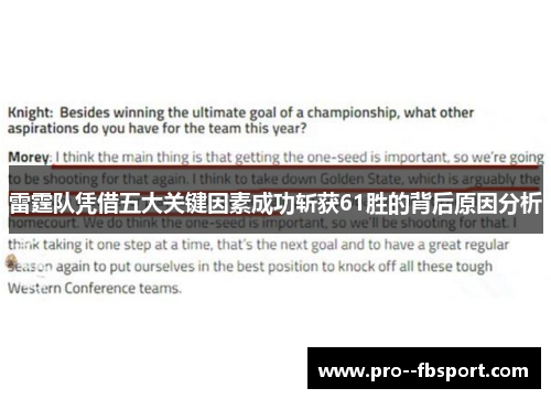 雷霆队凭借五大关键因素成功斩获61胜的背后原因分析