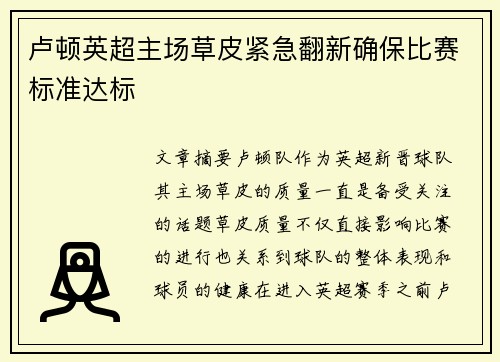卢顿英超主场草皮紧急翻新确保比赛标准达标
